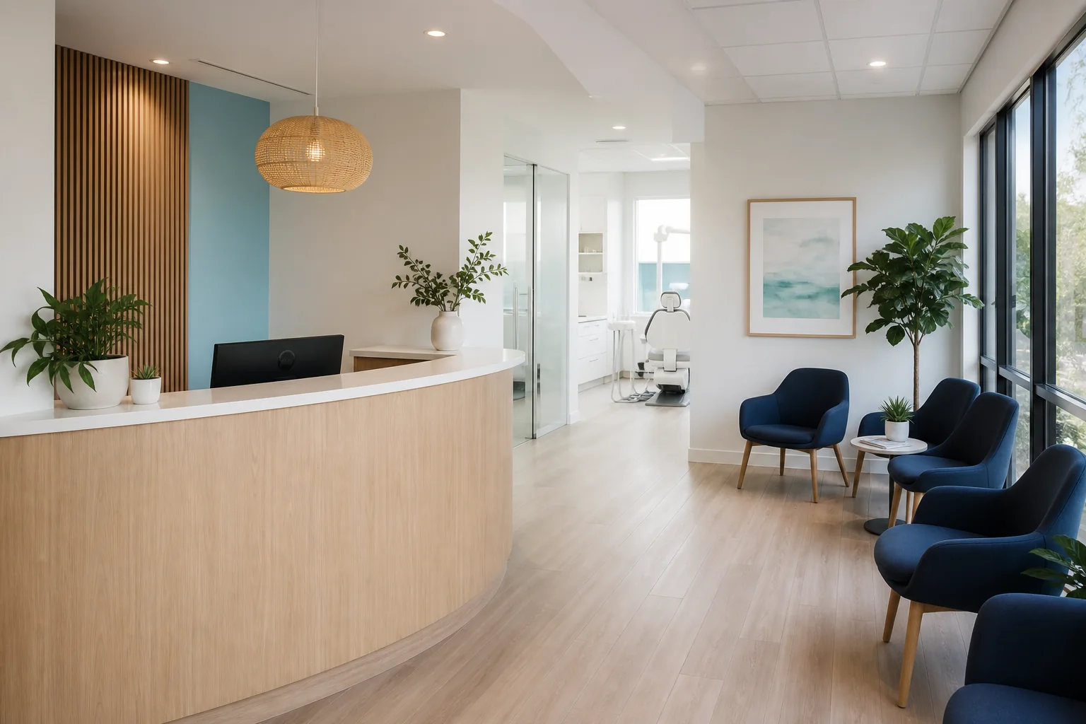 Bright, welcoming dental reception area
