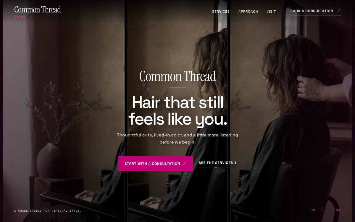 Salon website design example: Common Thread Salon homepage, Portland, OR
