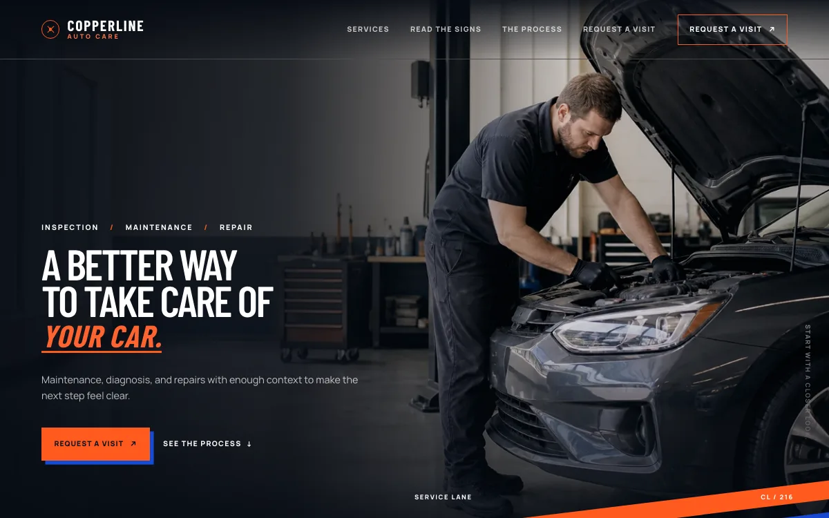 Auto Repair website design example: Copperline Auto Care homepage, Cleveland, OH