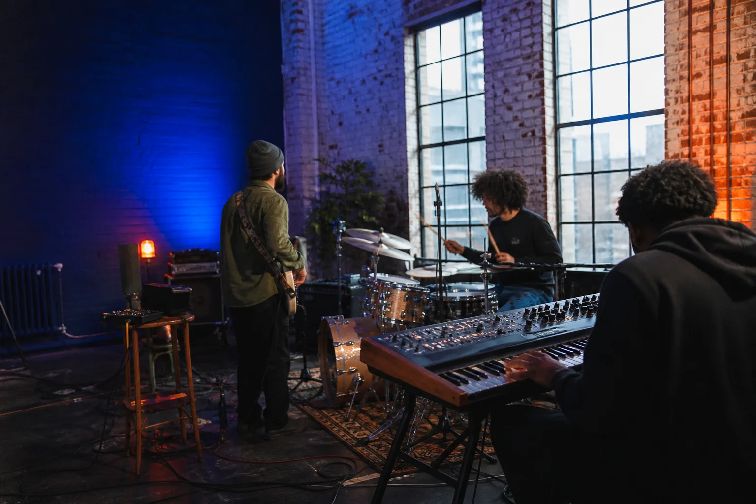 Musicians rehearsing together in a Detroit studio