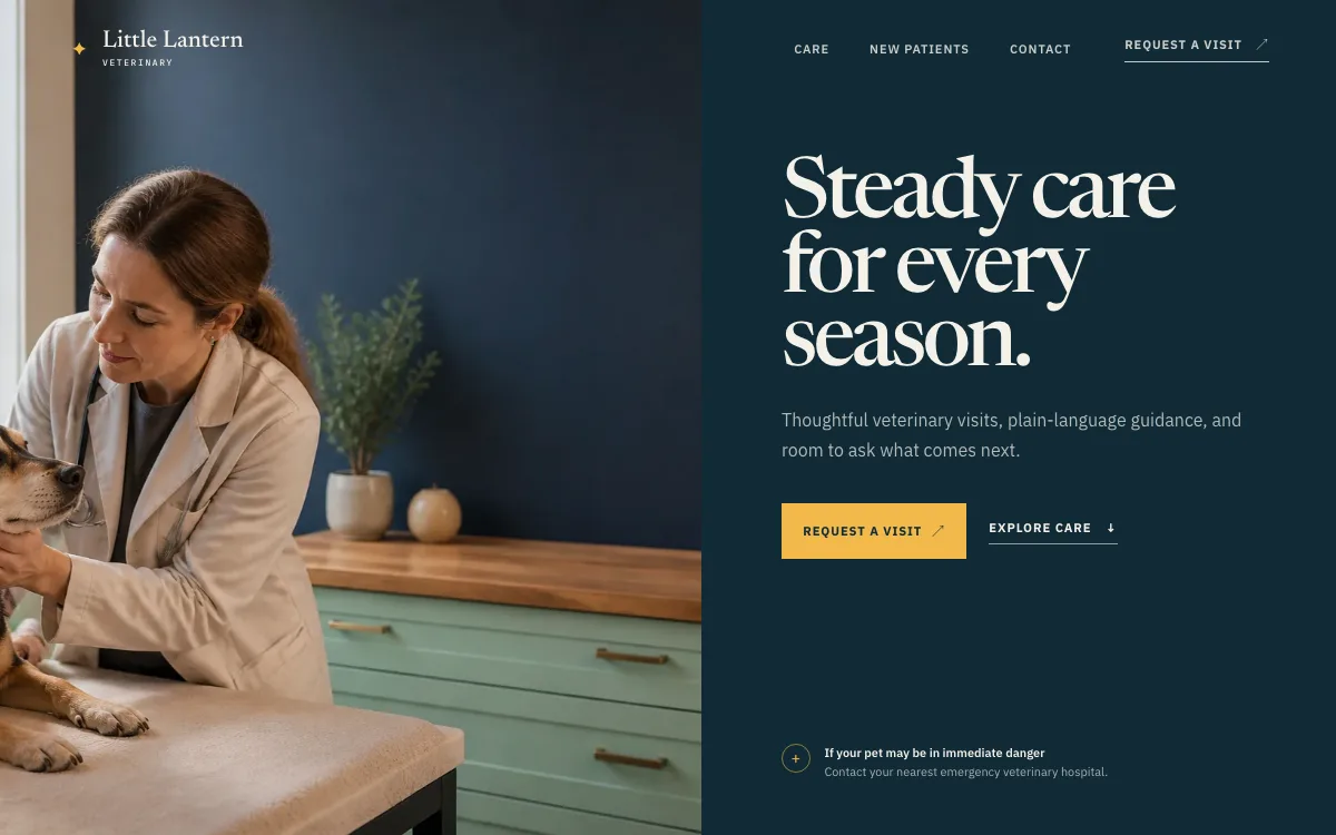 Veterinarian website design example: Little Lantern Veterinary homepage, Salt Lake City, UT