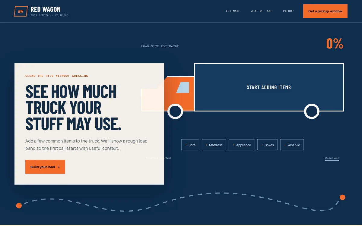 Junk Removal website design example: Red Wagon Junk Removal homepage, Columbus, OH