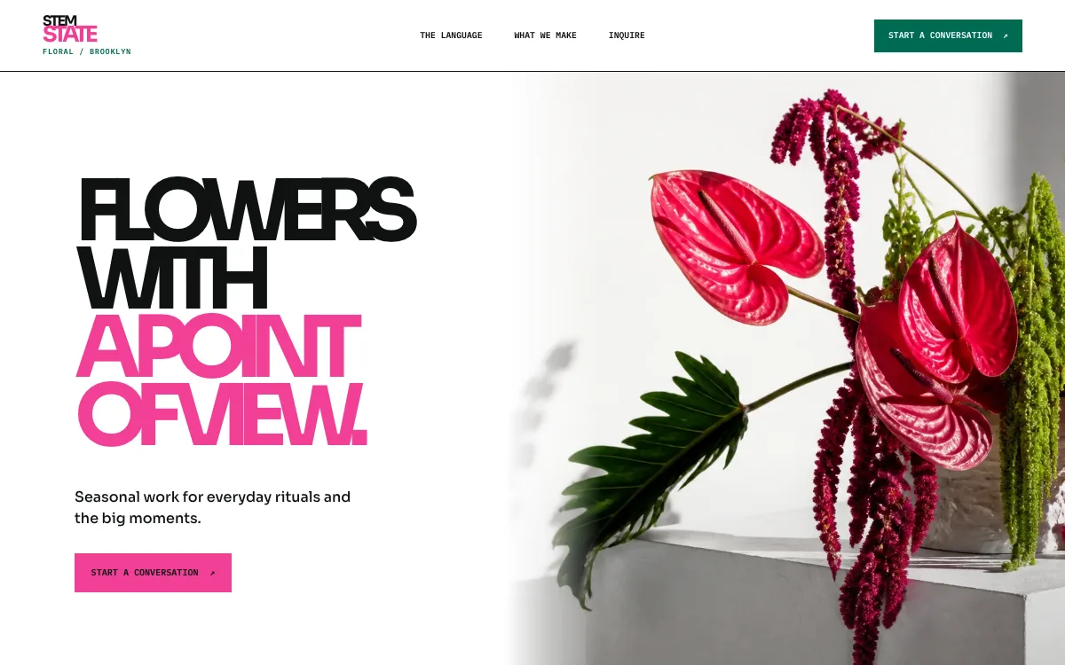 Florist website design example: Stem State Floral homepage, Brooklyn, NY