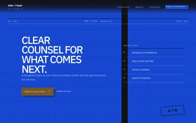 Law Firm website design example: Alder & Reed Law homepage, Raleigh, NC