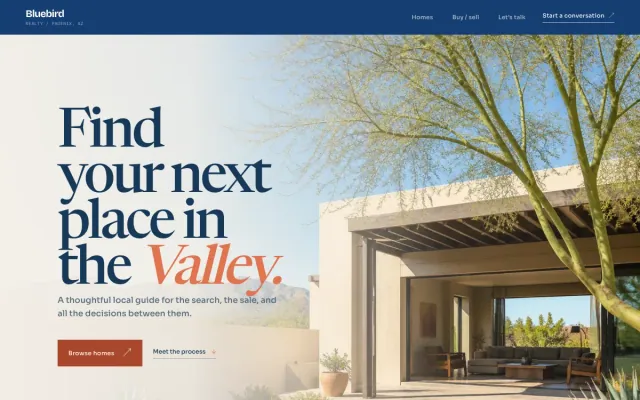 Real Estate Agent website design example: Bluebird Realty homepage, Phoenix, AZ