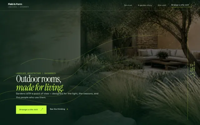 Landscaper website design example: Field & Form Landscapes homepage, Sacramento, CA