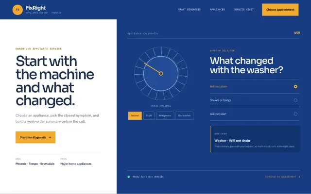 Appliance Repair website design example: FixRight Appliance Repair homepage, Phoenix, AZ