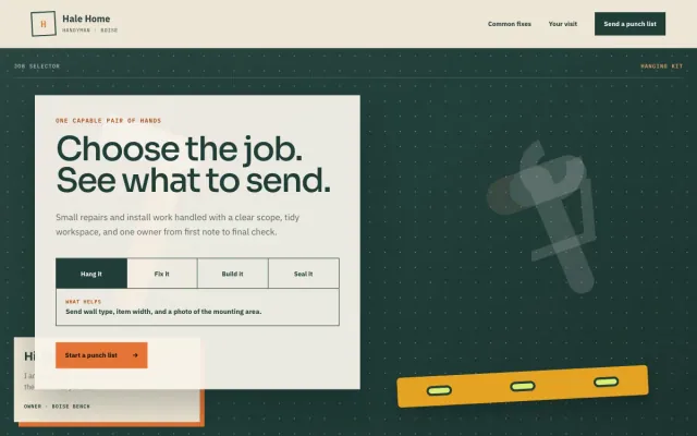 Handyman website design example: Hale Home Handyman homepage, Boise, ID