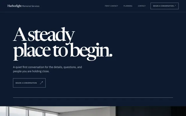 Funeral Home website design example: Harborlight Memorial Services homepage, Providence, RI