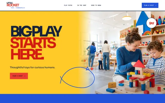 Toy Store website design example: Little Rocket Toys homepage, Minneapolis, MN