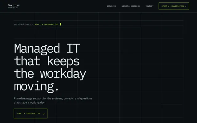 IT Services website design example: Meridian Managed IT homepage, Dallas, TX