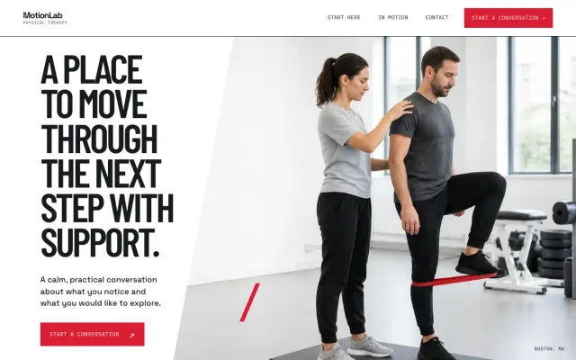 Physical Therapy website design example: MotionLab Physical Therapy homepage, Boston, MA