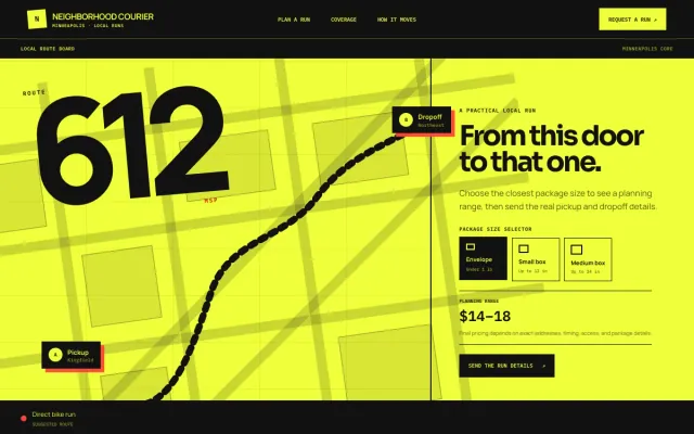 Courier website design example: Neighborhood Courier homepage, Minneapolis, MN