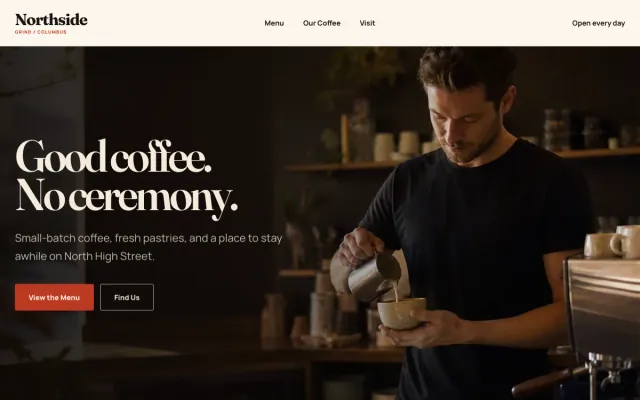 Coffee Shop website design example: Northside Grind homepage, Columbus, OH