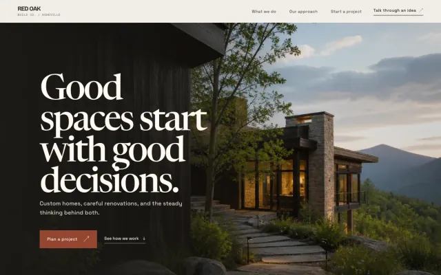 Home Builder website design example: Red Oak Build Co. homepage, Asheville, NC