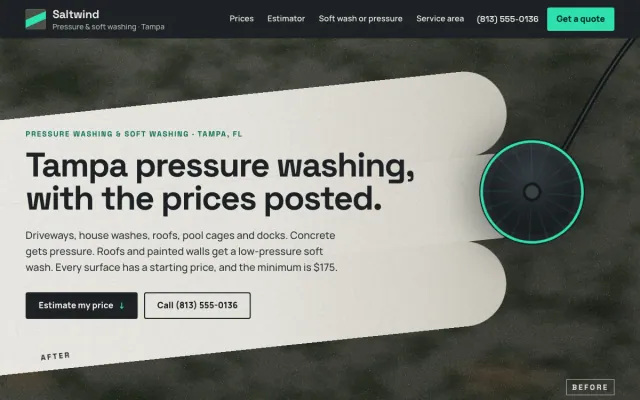 Pressure Washing website design example: Saltwind Pressure Washing homepage, Tampa, FL