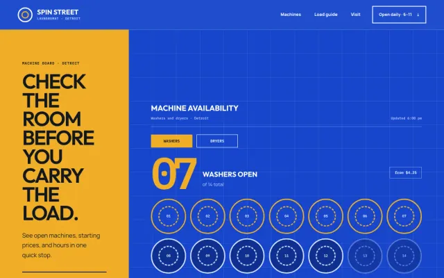 Laundromat website design example: Spin Street Laundromat homepage, Detroit, MI