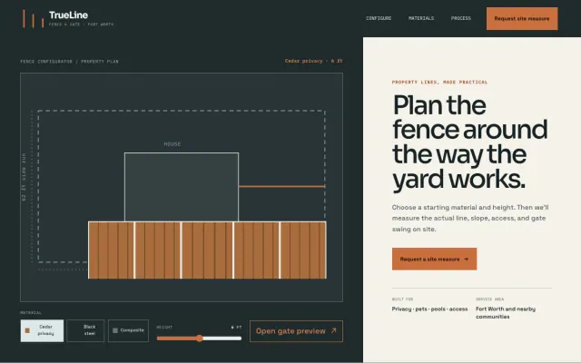 Fence Contractor website design example: TrueLine Fence & Gate homepage, Fort Worth, TX