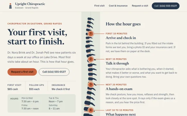 Chiropractor website design example: Upright Chiropractic homepage, Grand Rapids, MI